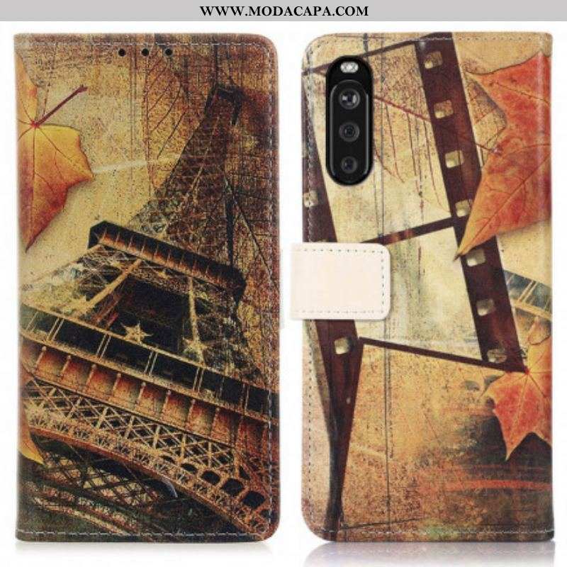 Capa Flip Para Sony Xperia 5 III Torre Eiffel No Outono