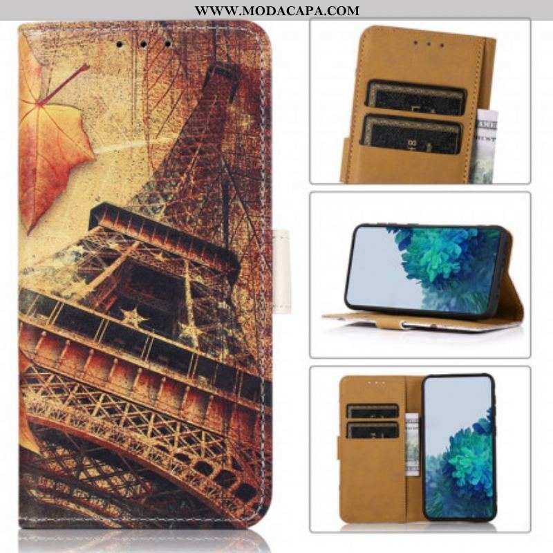 Capa Flip Para Sony Xperia 5 III Torre Eiffel No Outono