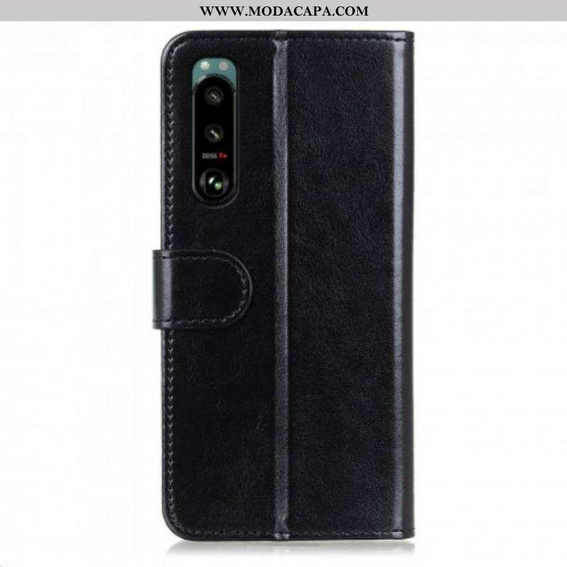 Capa Folio Para Sony Xperia 5 III Refinamento De Couro Sintético