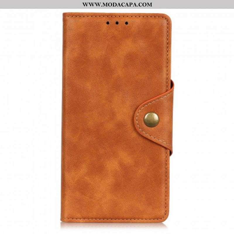 Capa Folio Para Sony Xperia 5 III Botão Vintage De Couro Falso