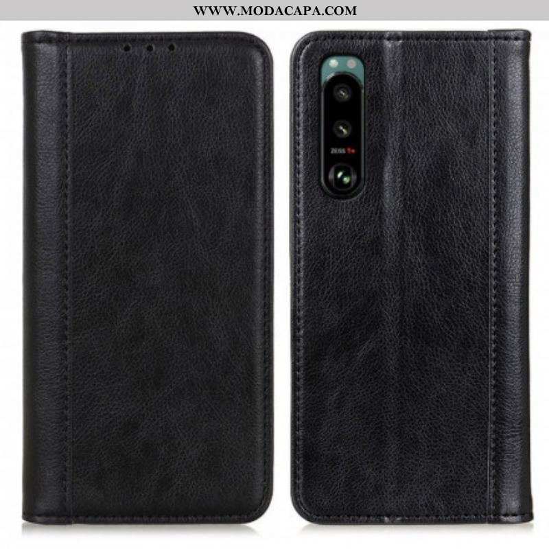 Capa De Celular Para Sony Xperia 5 III Flip Clássico Couro De Lichia Rachado