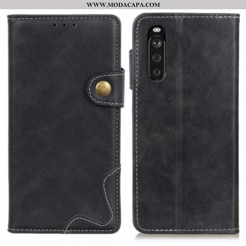 Capa Folio Para Sony Xperia 5 III Botão Artístico E Costuras