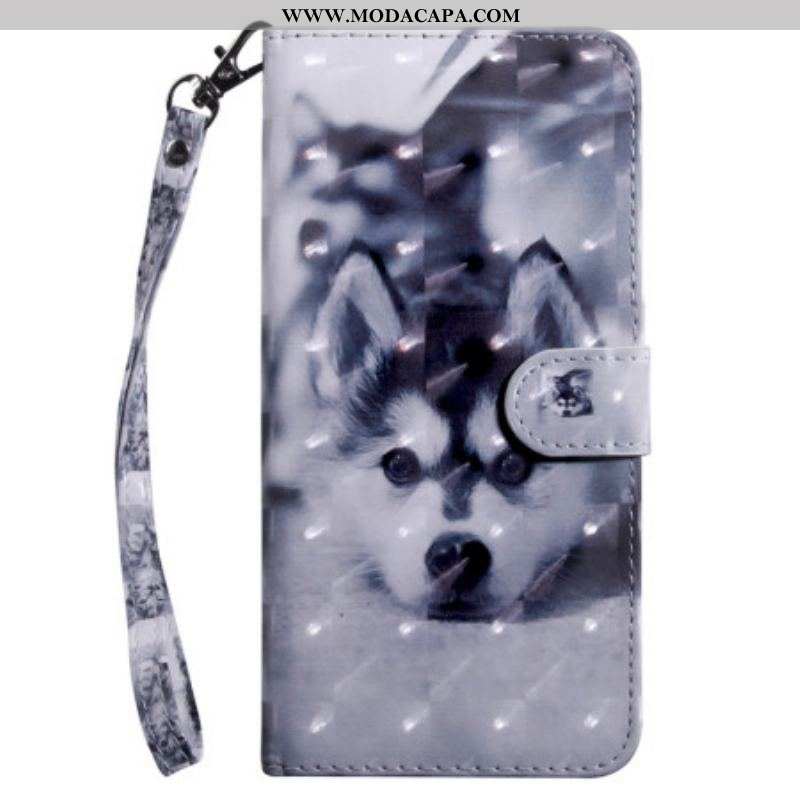 Capa De Couro Para Sony Xperia 5 IV Cachorro Husky Com Cordão