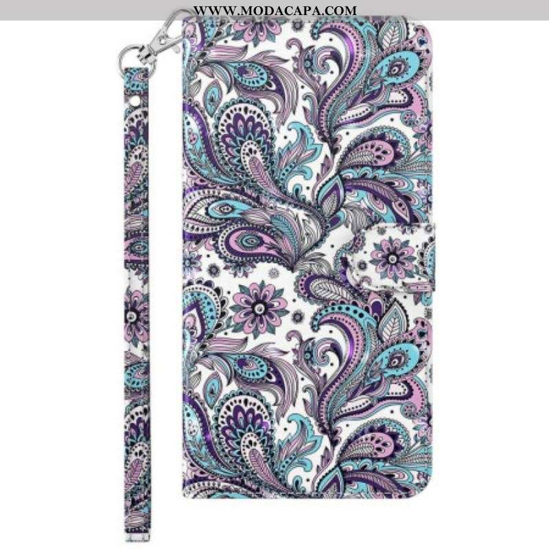 Capa De Couro Para Sony Xperia 5 IV De Cordão Padrão Strappy Paisley