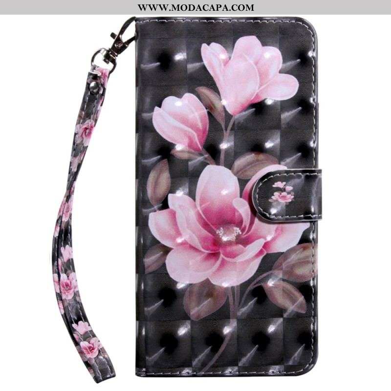 Capa Flip Para Sony Xperia 5 IV De Cordão Flores De Alça