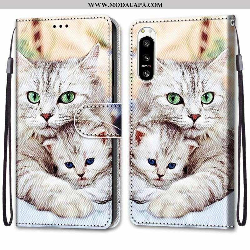 Capa De Couro Para Sony Xperia 5 IV Família De Gatos