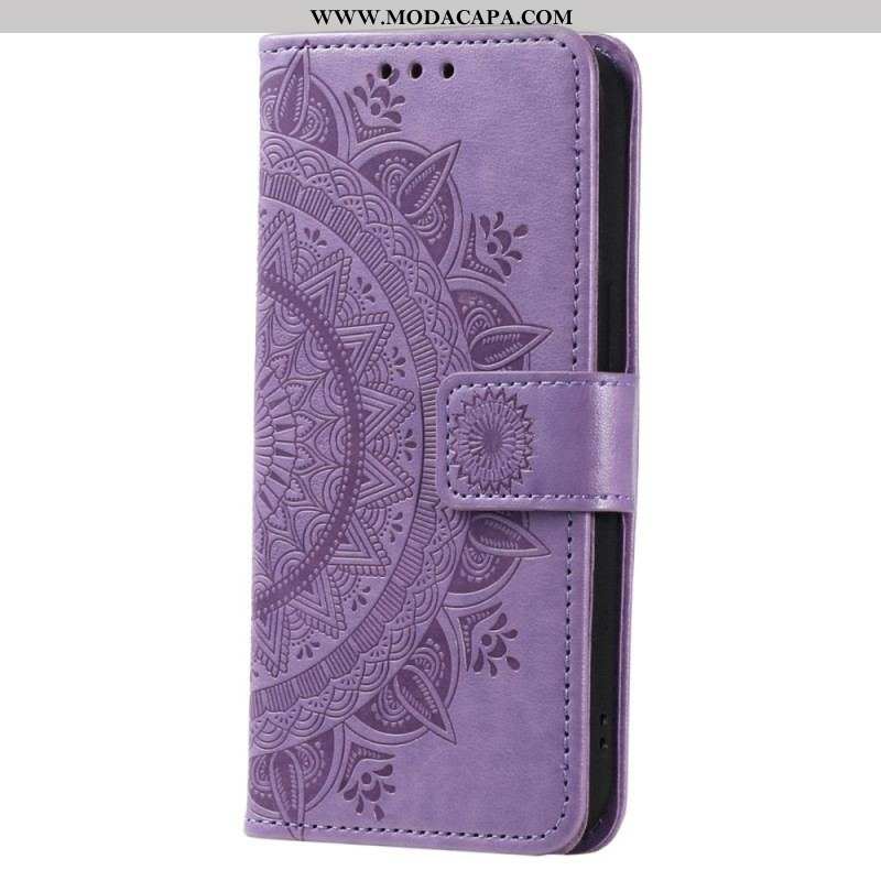 Capa De Couro Para Sony Xperia 5 IV De Cordão Mandala Do Sol Strappy