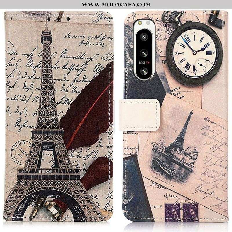 Capa Flip Para Sony Xperia 5 IV Torre Eiffel Do Poeta