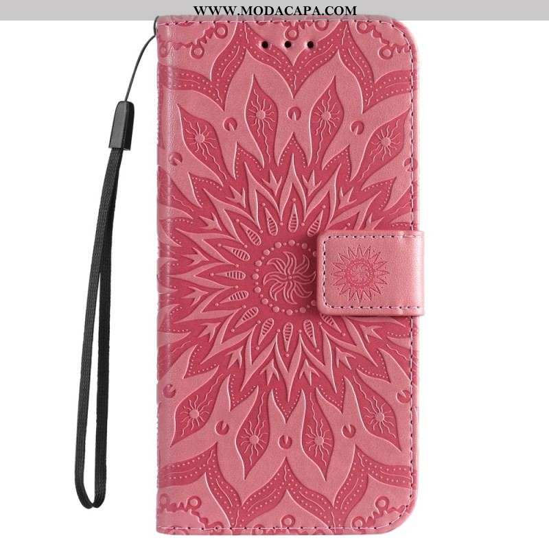 Capa Flip Para Sony Xperia 5 IV Mandala Sol Com Cordão