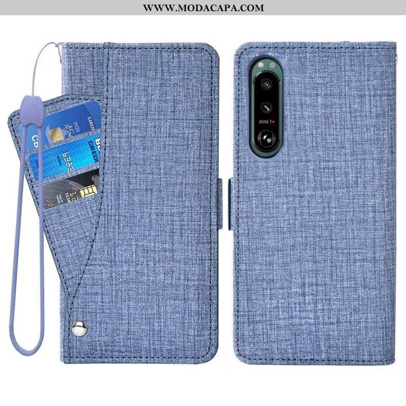 Capa Em Pele Para Sony Xperia 5 IV Jeans Com Porta-cartão Giratório