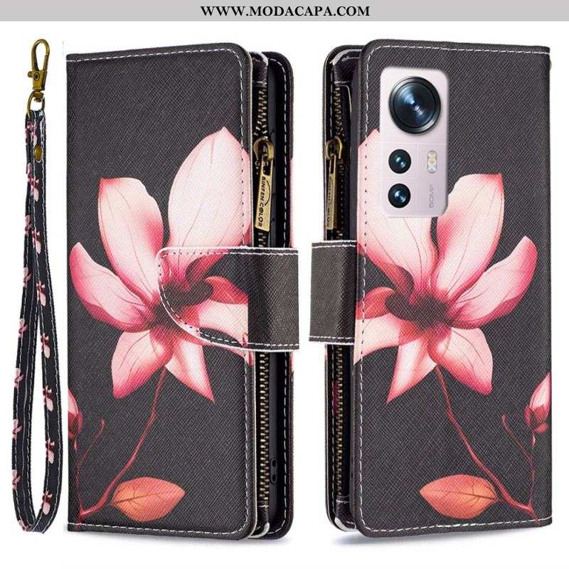 Capa Folio Para Xiaomi 12 / 12X Bolso Com Zíper Flor