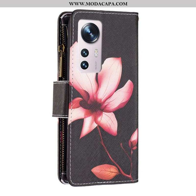 Capa Folio Para Xiaomi 12 / 12X Bolso Com Zíper Flor