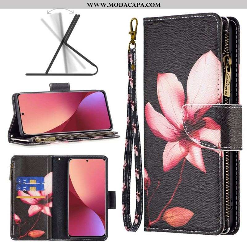 Capa Folio Para Xiaomi 12 / 12X Bolso Com Zíper Flor