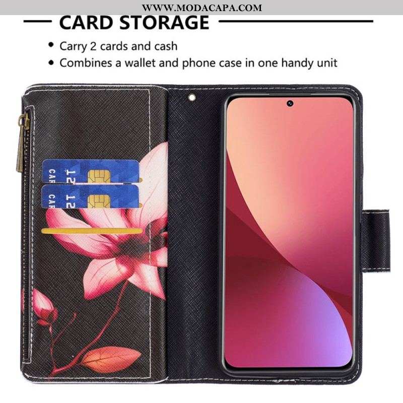 Capa Folio Para Xiaomi 12 / 12X Bolso Com Zíper Flor