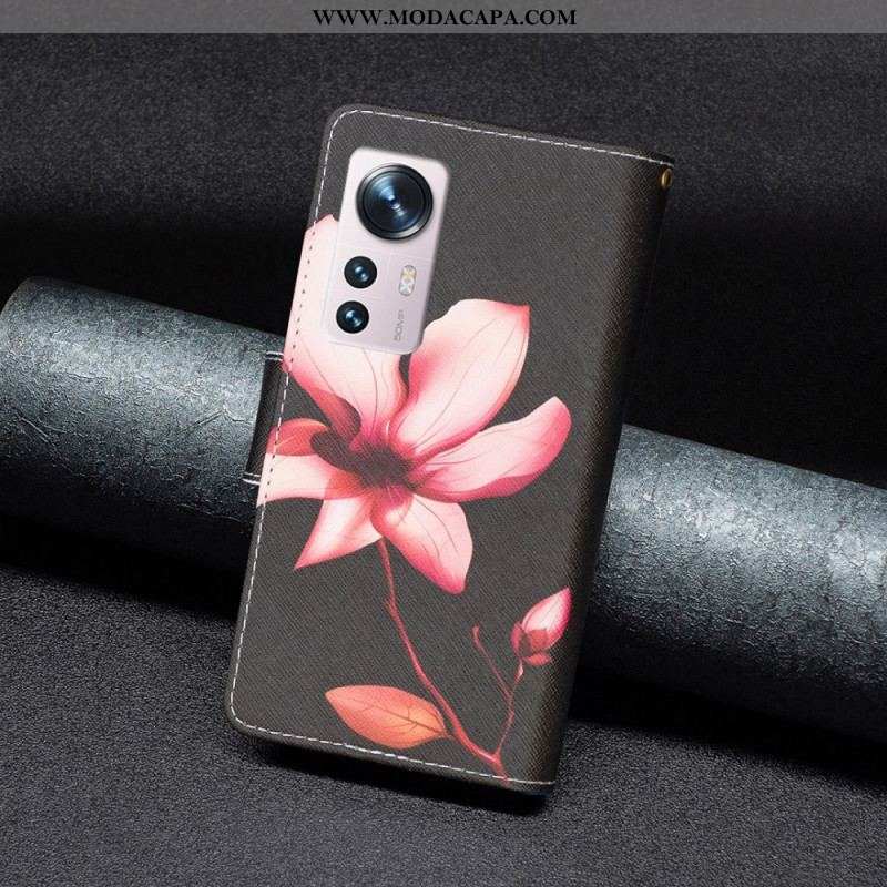 Capa Folio Para Xiaomi 12 / 12X Bolso Com Zíper Flor