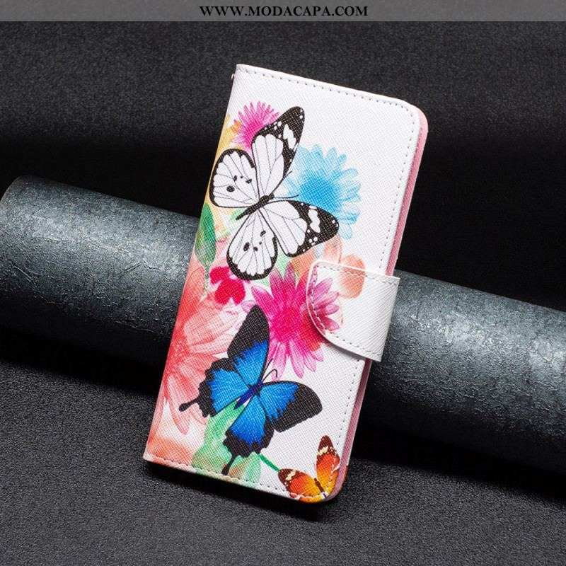 Capa Folio Para Xiaomi 12 / 12X Borboletas E Flores Pintadas