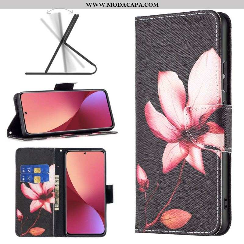Capa Flip Para Xiaomi 12 / 12X Flor Rosa