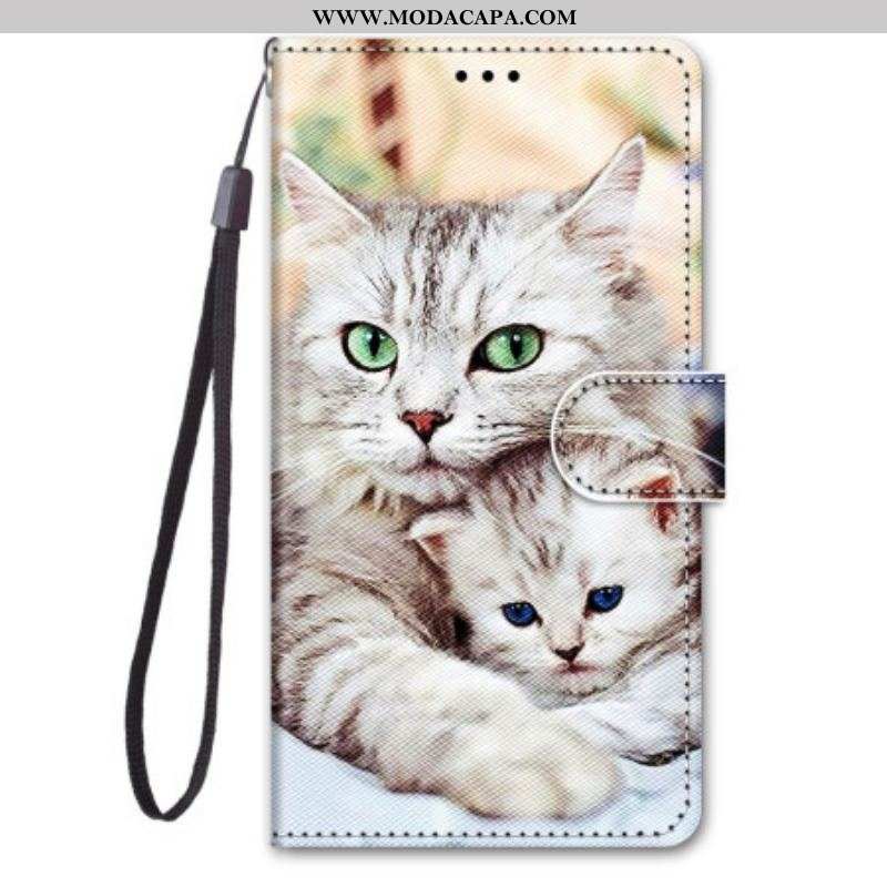 Capa Em Pele Para Xiaomi 12 / 12X De Cordão Família De Gatos Strappy