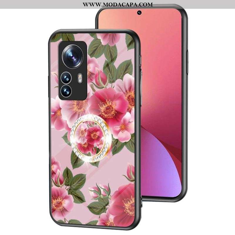 Capa Para Xiaomi 12 / 12X Vidro Temperado Com Anel De Flor