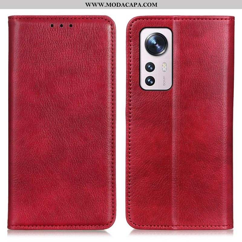 Capa De Celular Para Xiaomi 12 / 12X Flip Lichia Textura De Couro Dividido