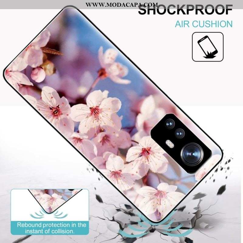 Capa Para Xiaomi 12 / 12X Flores Realistas De Vidro Temperado