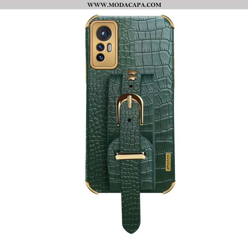 Capa Para Xiaomi 12 / 12X Estilo Crocodilo Com Alça De Suporte