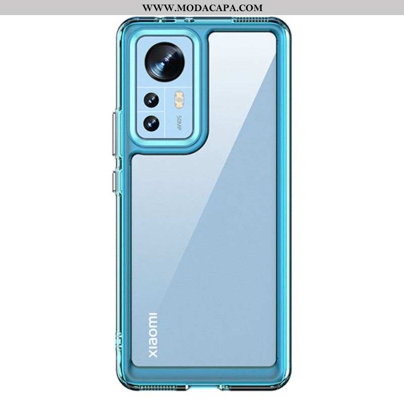 Capa Para Xiaomi 12 / 12X Transparente Com Contornos Coloridos