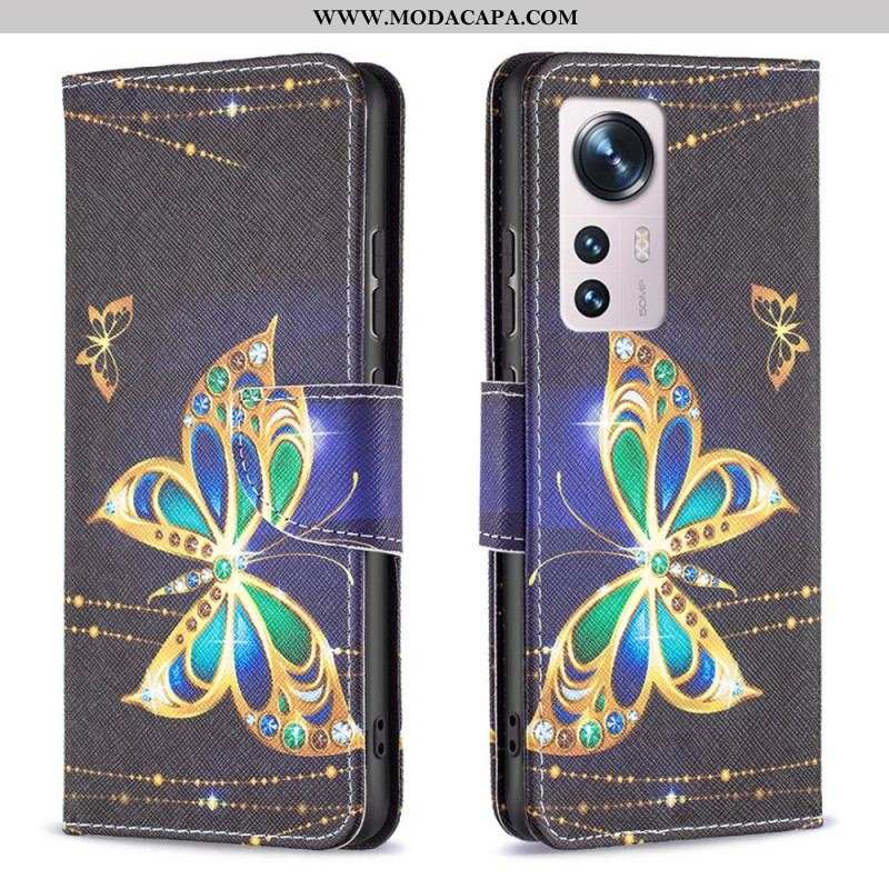 Capa De Couro Para Xiaomi 12 / 12X Borboletas Preciosas