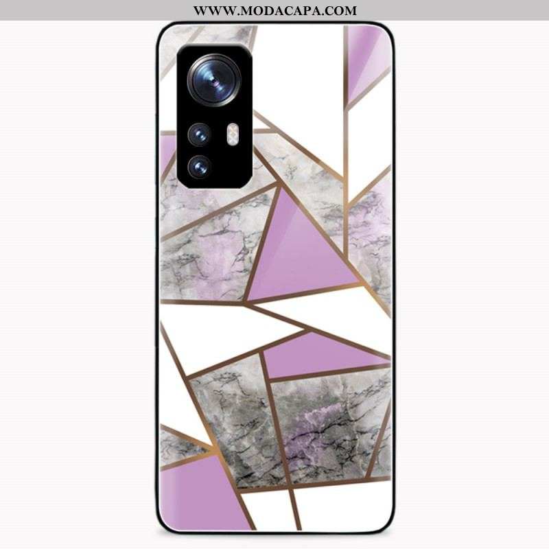 Capa Para Xiaomi 12 / 12X Geometria Mármore Vidro Temperado