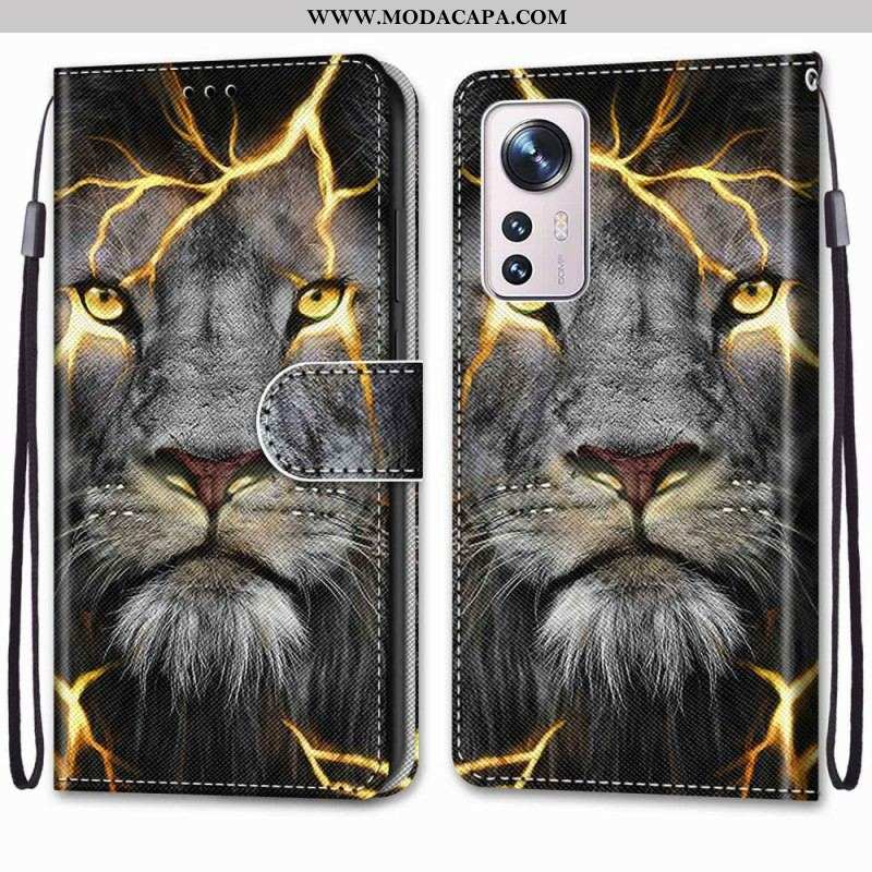 Capa De Couro Para Xiaomi 12 / 12X De Cordão Felino Com Alça