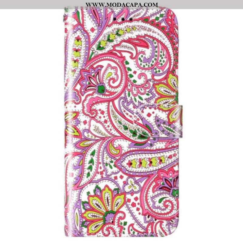 Capa Folio Para Xiaomi 12 Lite De Cordão Padrão Strappy Paisley