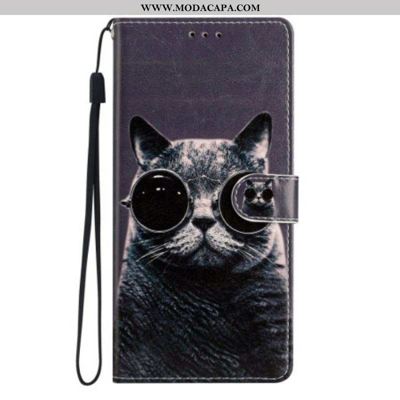 Capa De Couro Para Xiaomi 12 Lite De Cordão Óculos De Tiras Para Gatos