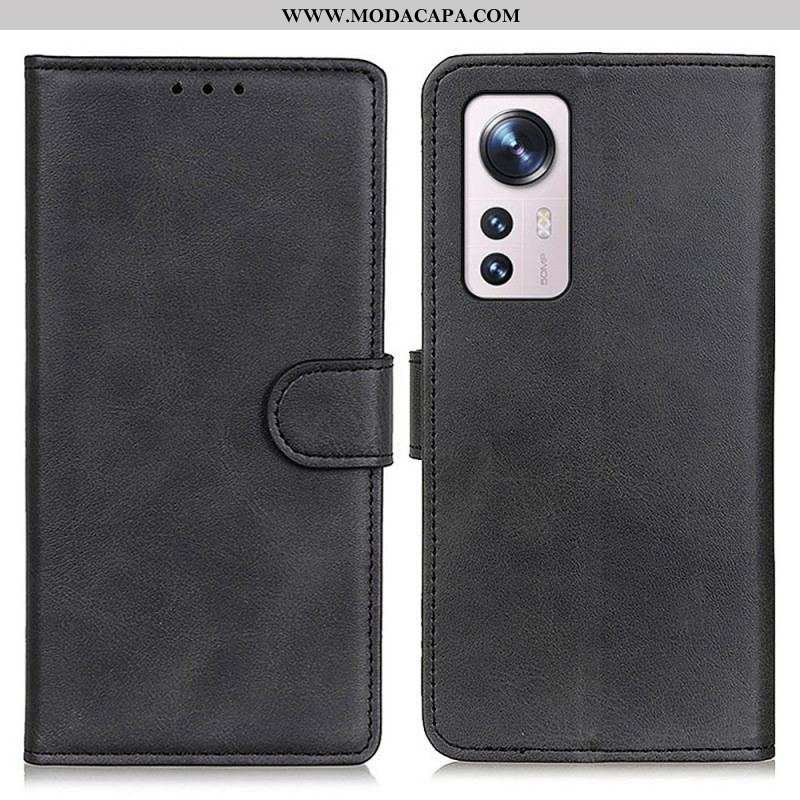 Capa Folio Para Xiaomi 12 Pro Efeito De Couro Fosco Retrô