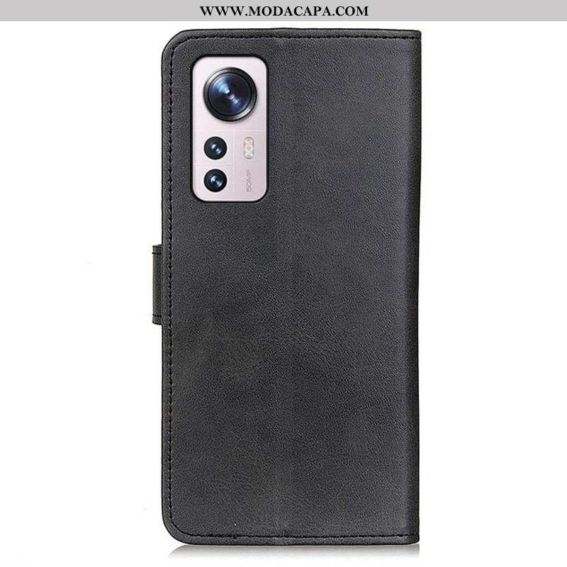 Capa Folio Para Xiaomi 12 Pro Efeito De Couro Fosco Retrô