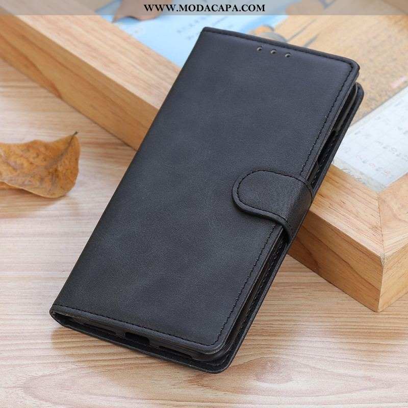 Capa Folio Para Xiaomi 12 Pro Efeito De Couro Fosco Retrô