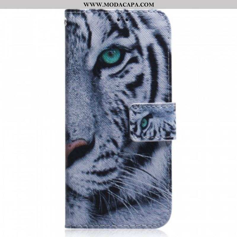 Capa Folio Para Xiaomi 12 Pro Tigre Branco