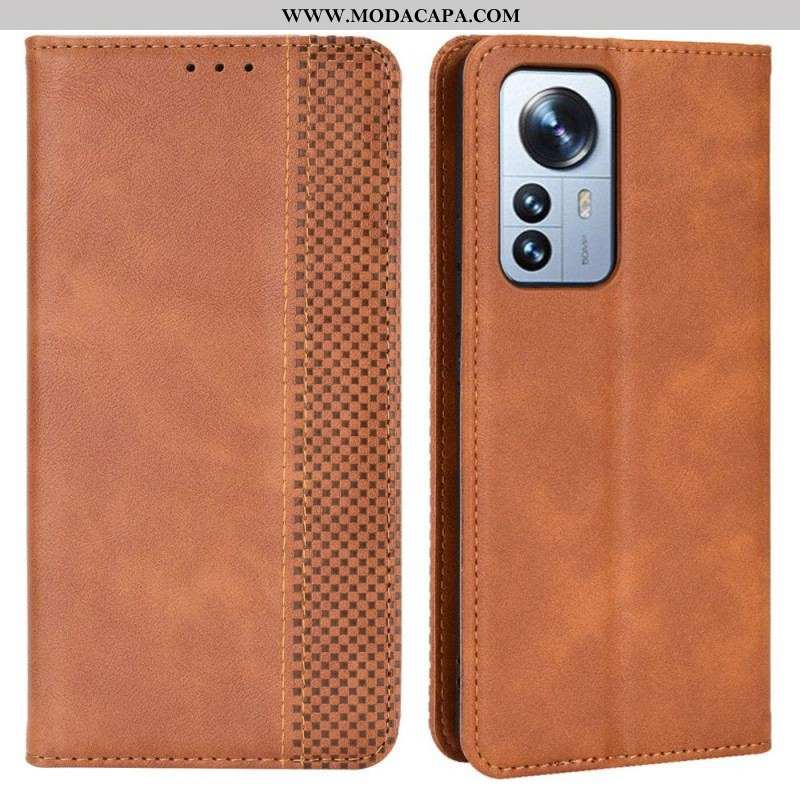 Capa De Celular Para Xiaomi 12 Pro Flip Efeito Couro Vintage Estilizado