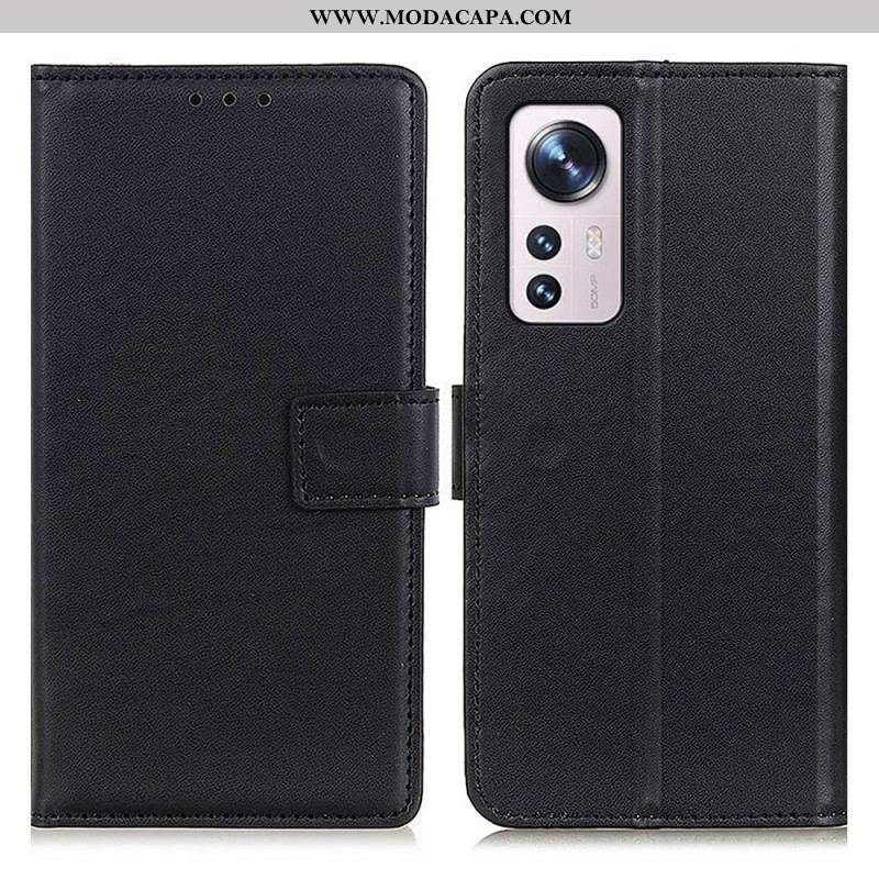 Capa Flip Para Xiaomi 12 Pro Couro Sintético Liso