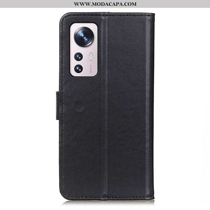 Capa Flip Para Xiaomi 12 Pro Couro Sintético Liso