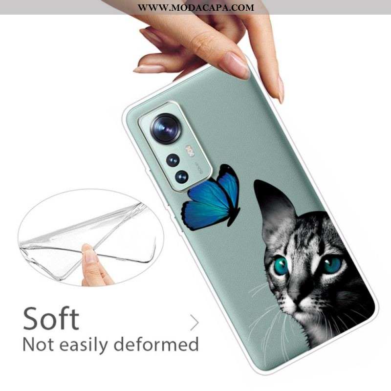 Capa Para Xiaomi 12 Pro Gato E Borboleta De Silicone