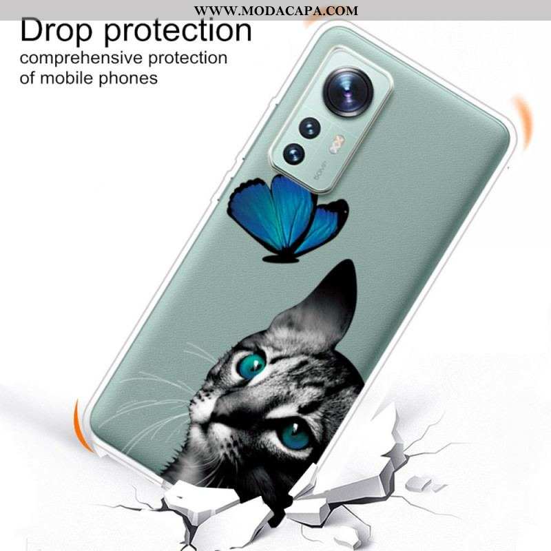 Capa Para Xiaomi 12 Pro Gato E Borboleta De Silicone