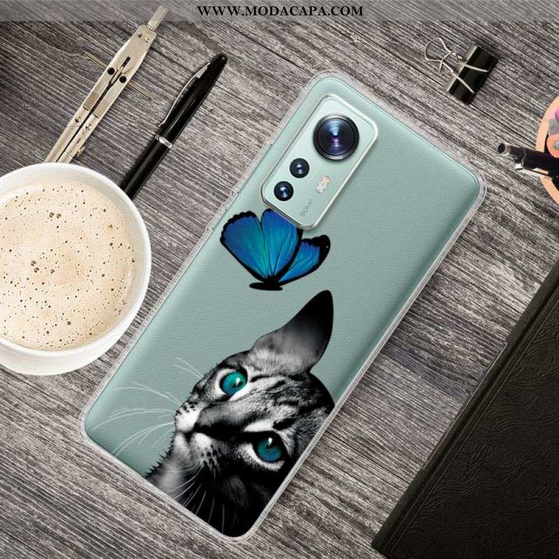 Capa Para Xiaomi 12 Pro Gato E Borboleta De Silicone