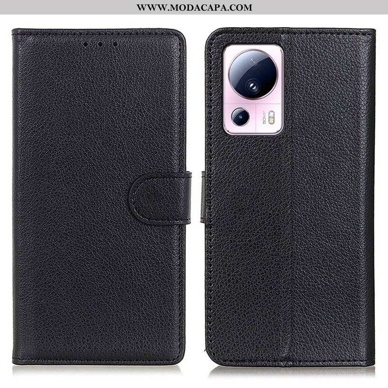 Capa Flip Para Xiaomi 13 Lite Couro Falso Tradicional