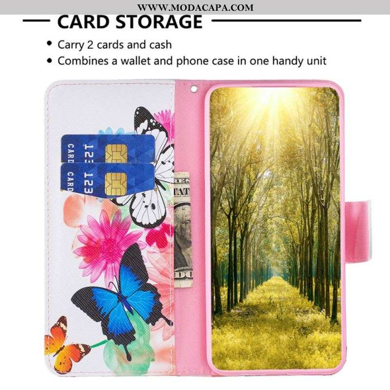 Capa Flip Para Xiaomi 13 Lite Aquarela Borboletas