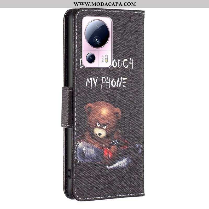 Capa De Couro Para Xiaomi 13 Lite Urso Perigoso