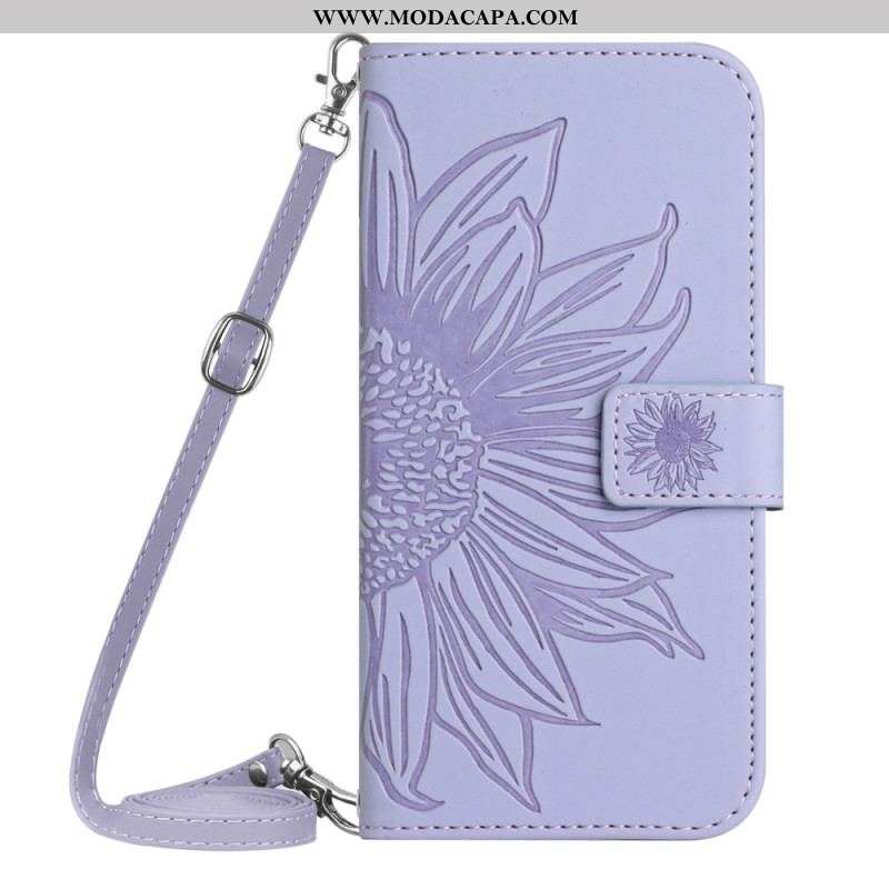 Capa Flip Para Xiaomi 13 Lite Flor Com Alça De Ombro