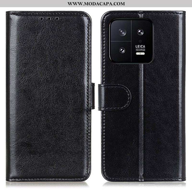 Capa Folio Para Xiaomi 13 Pro Couro Envernizado Falso