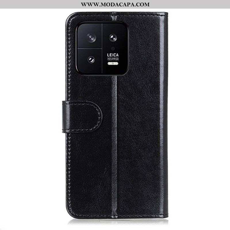 Capa Folio Para Xiaomi 13 Pro Couro Envernizado Falso