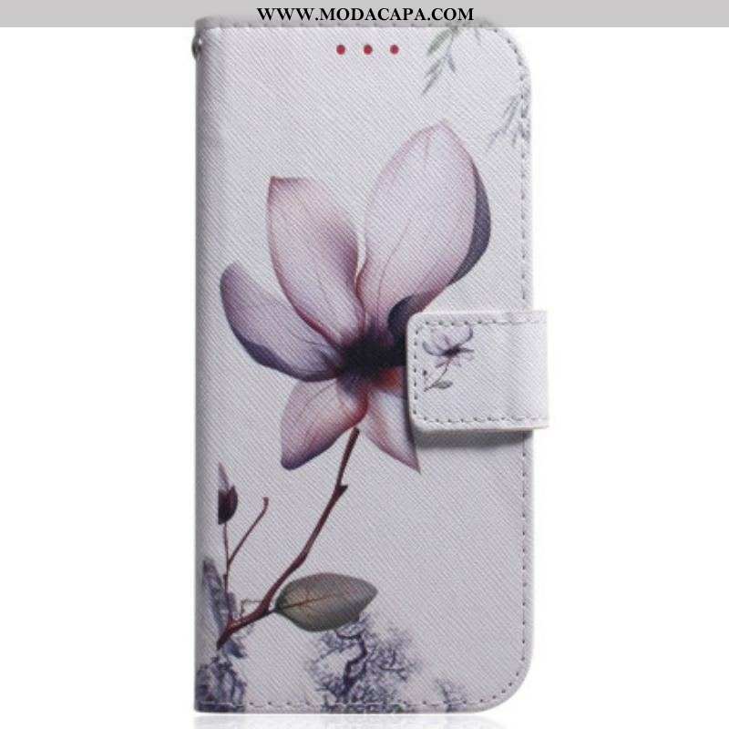 Capa Flip Para Xiaomi 13 Pro De Cordão Flor De Rosa Com Tiras