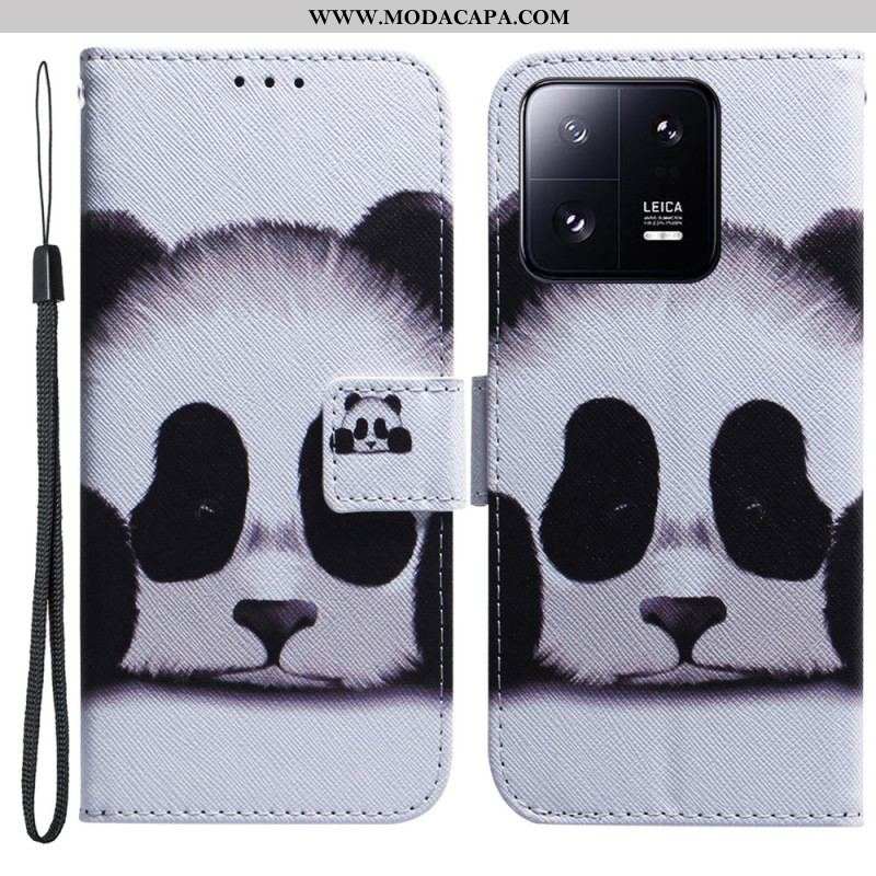 Capa Flip Para Xiaomi 13 Pro De Cordão Strappy Panda